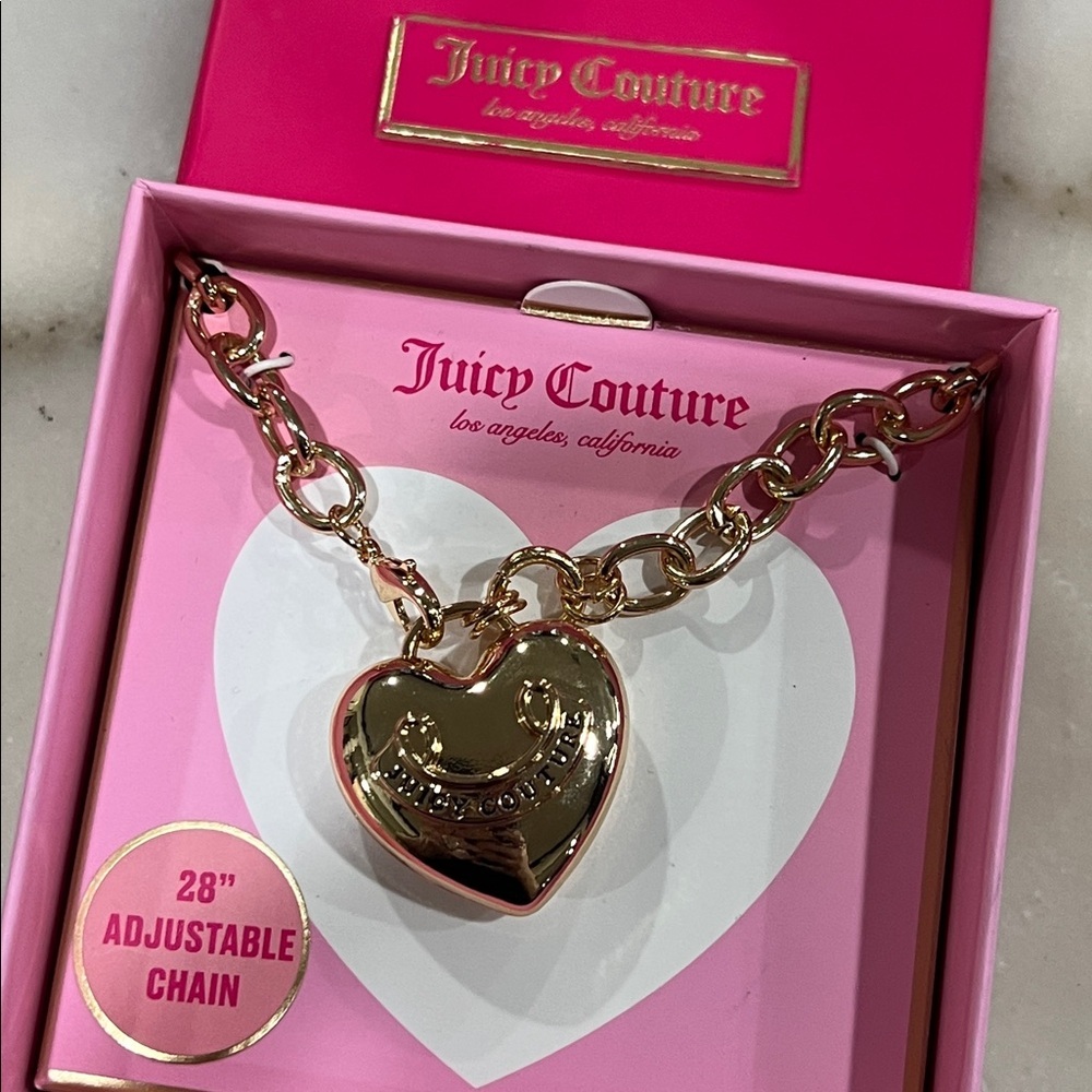 Juicy Couture Gold Tone Puffy Heart Pendant Long Necklace 28in - Picture 5 of 7